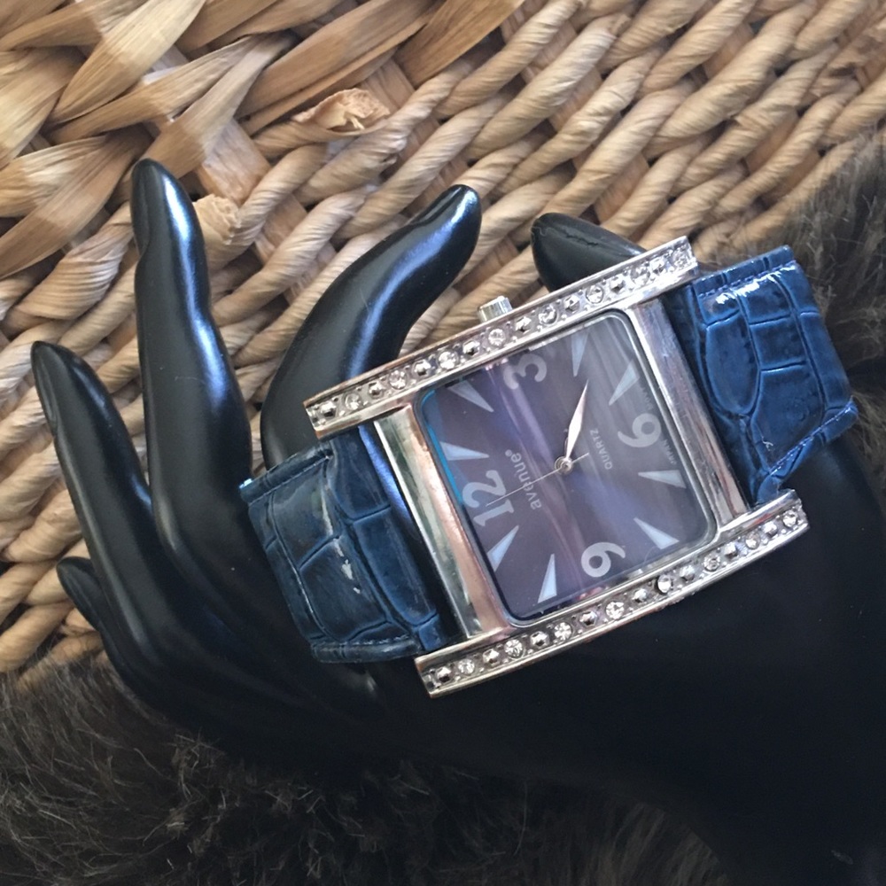 Ladies Avenue blue croc embossed rhinestone watch